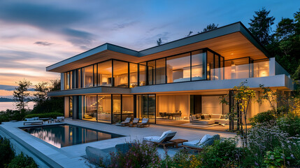 Fototapeta premium A contemporary residence equipped with advanced smart technology and luxurious amenities.
