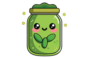 Kawaii Pickles in a Jar- Cute and Fun Drawing with white background.