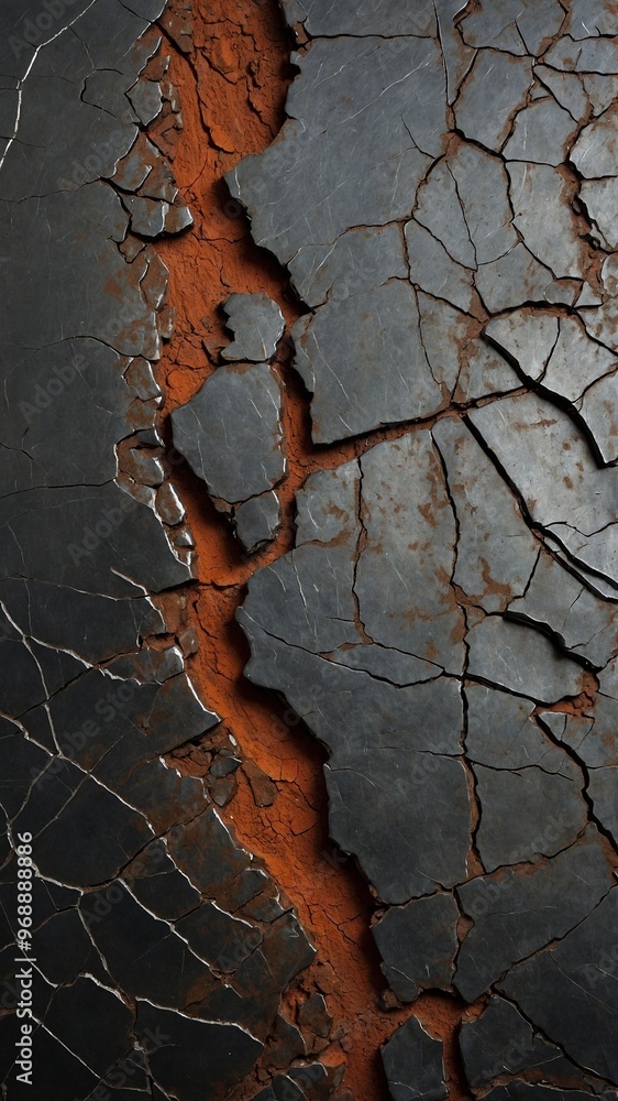 Poster cracked and weathered stone surface with orange and gray tones, showing intricate patterns and textu