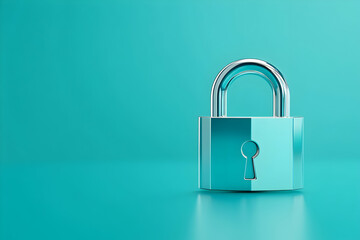 Fototapeta premium Secure Padlock on Turquoise Background Symbolizing Data Privacy and Protection