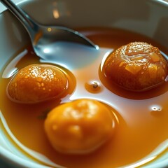 Delicious Gulab Jamun Soaking in Golden Sugar Syrup: A Sweet Delight
