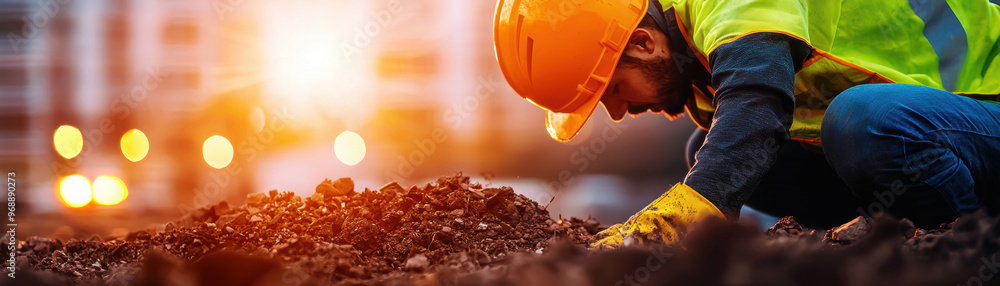 Poster mechanical engineer testing earthquakeresistant building foundations, showing advanced infrastructur