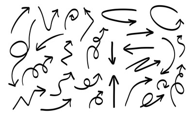 Collection hand drawn arrows. Set simple arrows isolated on white background. Arrow mark icons. Arrow paint stock vector..