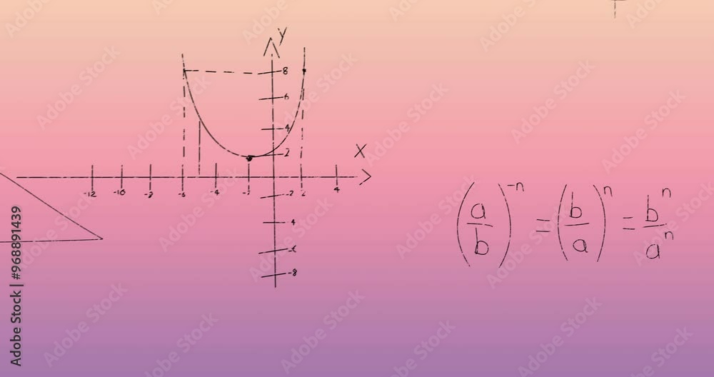 Poster animation of mathematical data processing over pink background