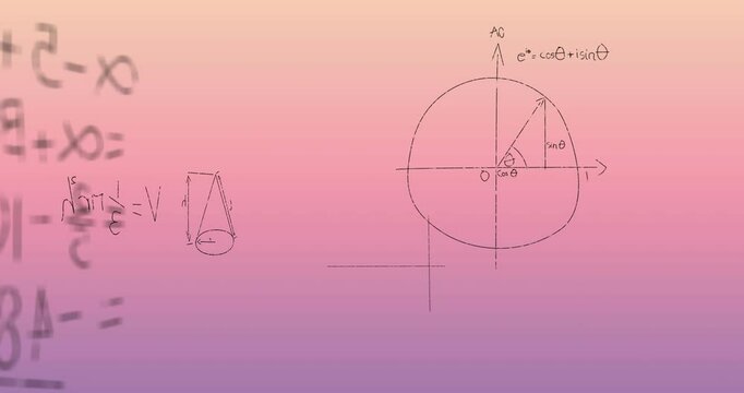 Animation of mathematical data processing over pink background