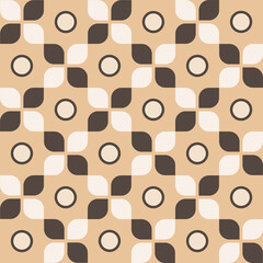 Seamless Retro Leaves And Circles Repeating Brown And Cream Surface Pattern 