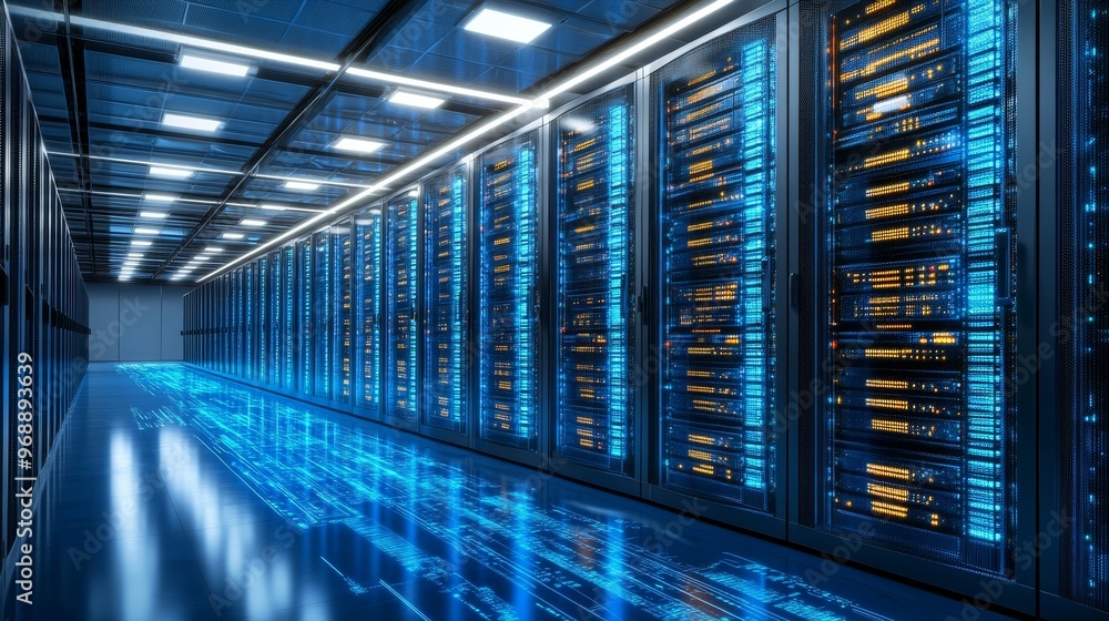 Poster data flow in the network center cybersecurity and telecommunications in modern data storage