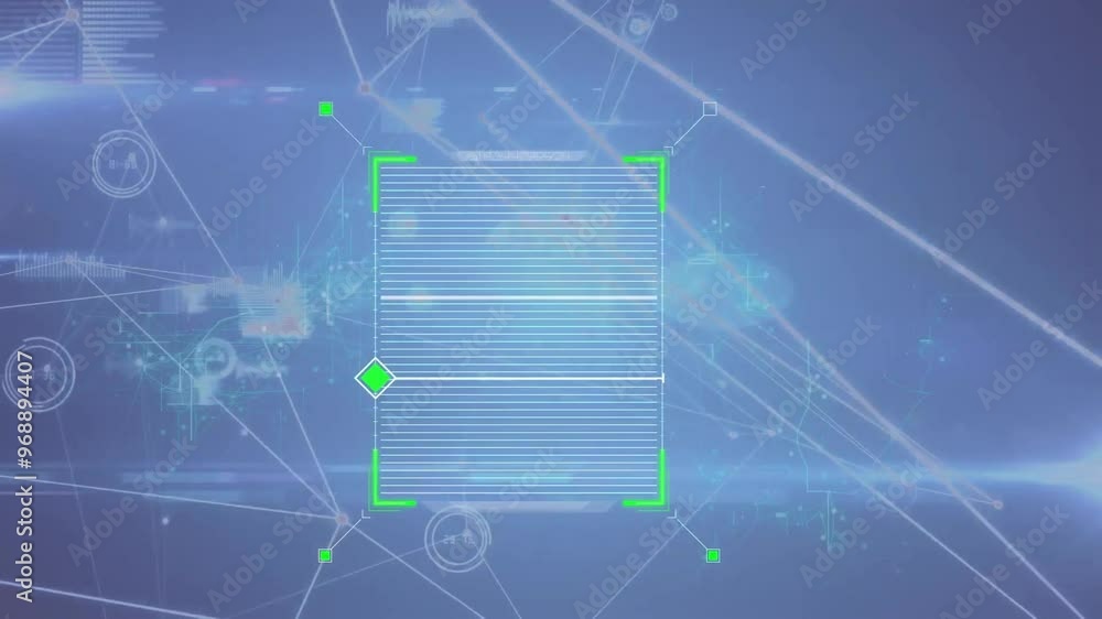 Poster animation of screen with connections and data processing over dark background