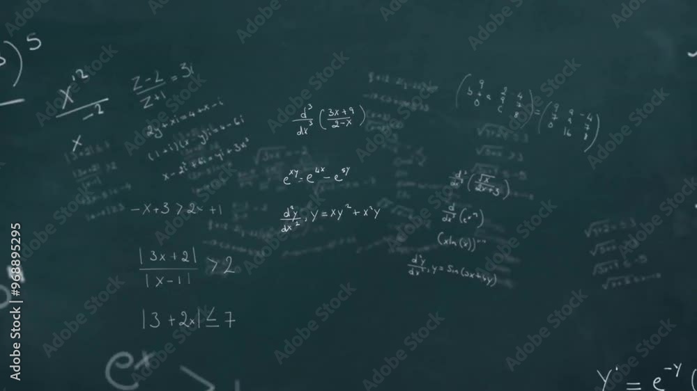 Poster animation of mathematical data processing over dark background