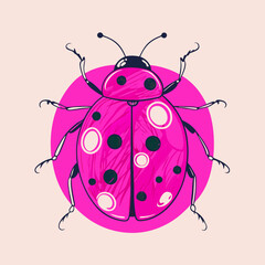 Obraz premium Vibrant Pink Ladybug Illustration with Bold Spots and Abstract Background