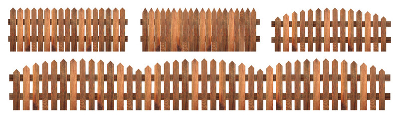Different wooden fences isolated on white, set