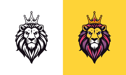 powerful abstract lion mascot logo. Lion with crown logo. Colorful rainbow lion logo for LGBTQ