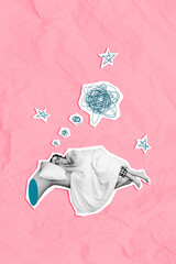 Creative trend collage of hand hold funny sleeping girl enjoy dream covered blanket weird freak...