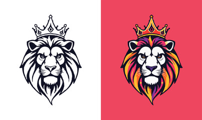 powerful abstract lion mascot logo. Lion with crown logo. Colorful rainbow lion logo for LGBTQ