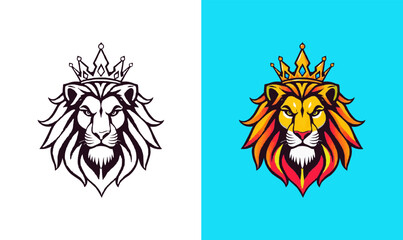 powerful abstract lion mascot logo. Lion with crown logo. Colorful rainbow lion logo for LGBTQ