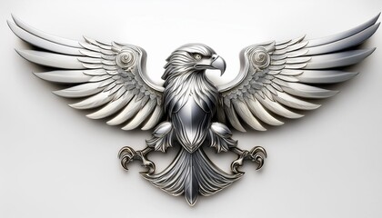 Obraz premium Modern Silver Eagle Emblem with White Background