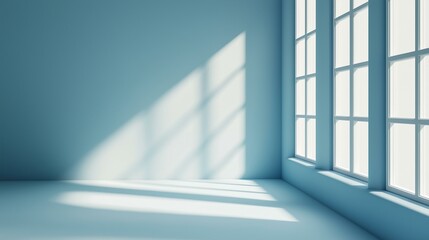 Obraz premium Minimalistic Simple Abstract Light Blue Background With Sunlit Windows in a Modern Space