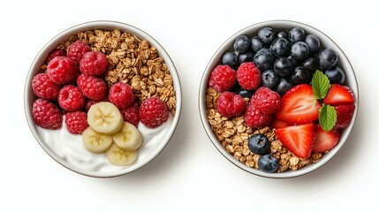 Two Delicious Healthy Breakfast Bowls with Granola and Fresh Fruits for a Nutritious Start to Your Day