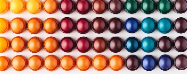 Coffee capsules arranged in a gradient from dark to light, creative color play