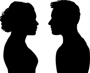 Vektor Profil Silhouette Kopf von Mann und Frau - Nähe und Zuneigung - Partnerschaft und Date - Oberkörper von der Seite - Sich gegenseitig in die Augen sehen © fotografiedk