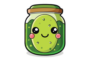 Kawaii Pickles in a Jar- Cute and Fun Drawing with white background.