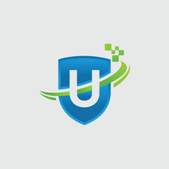 Modern Shield Technology Logo And Letter U