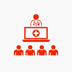 medical workshop presentation with doctor and audience in red color design