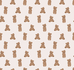 Kids teddy bear pattern on pastel light background. Baby cute background