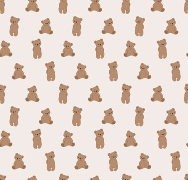Kids teddy bear pattern on pastel light background. Baby cute background