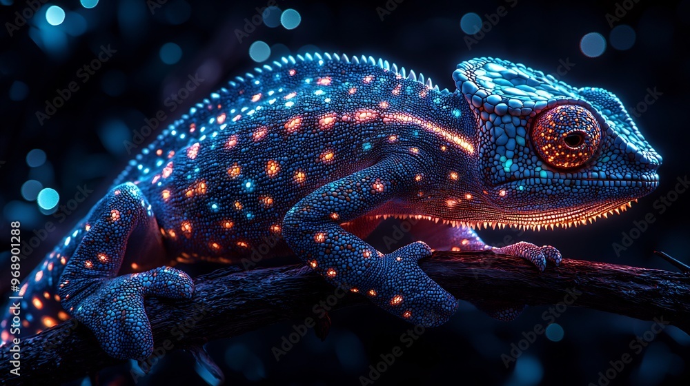 Canvas Prints semiabstract chameleon with neon patterns shifting across its body symbolizing adaptability and chan