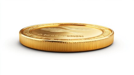 Golden Coin Standing Edge with Intricate Details Isolated on Transparent Background