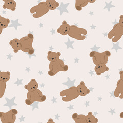 Teddy bear girl or boy seamless pattern. wallpaper baby background. Hand drawn vector illustration