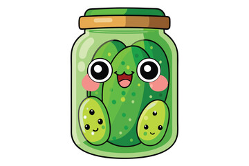 Kawaii Pickles in a Jar- Cute and Fun Drawing with white background.