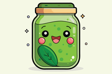 Kawaii Pickles in a Jar- Cute and Fun Drawing with white background.