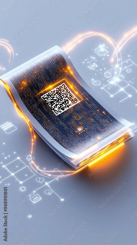 Poster digital invoice template, document with a digital paper ,qr code for easy payment. e-invoice online 
