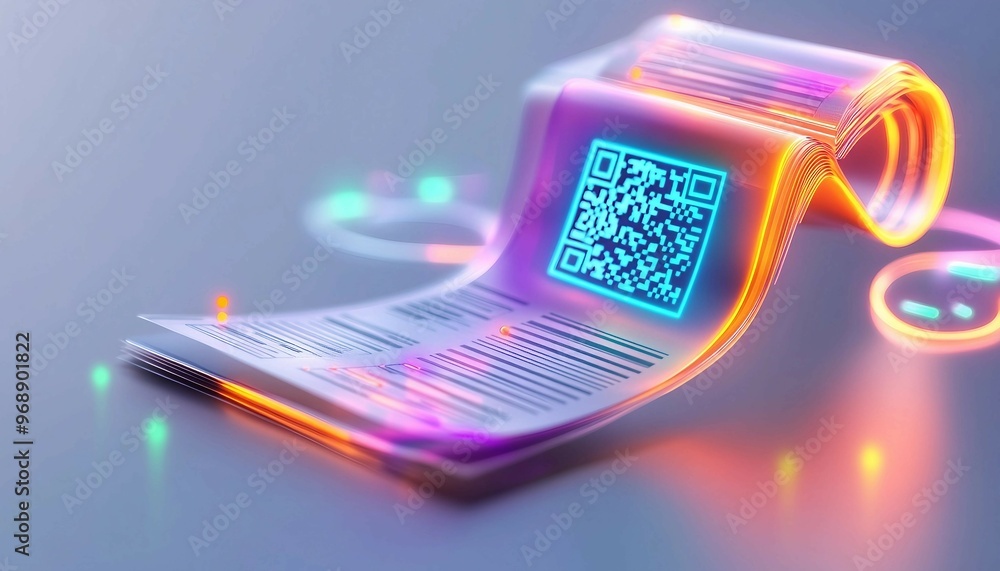 Poster digital invoice template, document with a digital paper ,qr code for easy payment. e-invoice online 