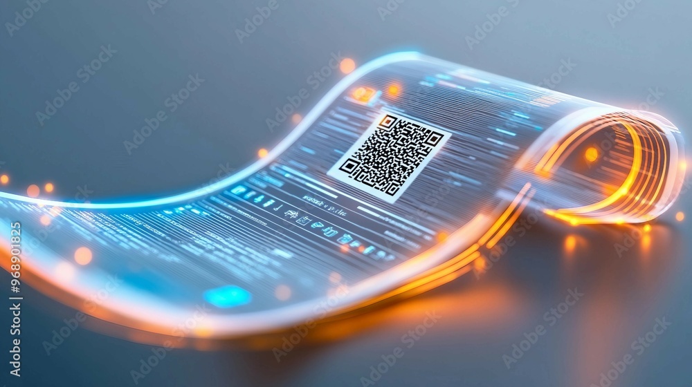 Poster digital invoice template, document with a digital paper ,qr code for easy payment. e-invoice online 