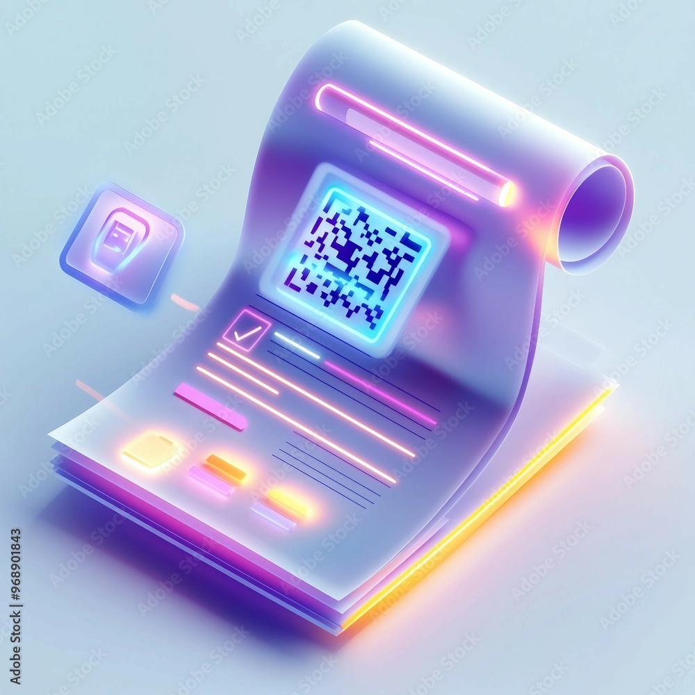Poster digital invoice template, document with a digital paper ,qr code for easy payment. e-invoice online 
