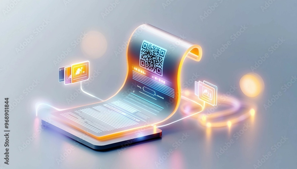 Poster digital invoice template, document with a digital paper ,qr code for easy payment. e-invoice online 