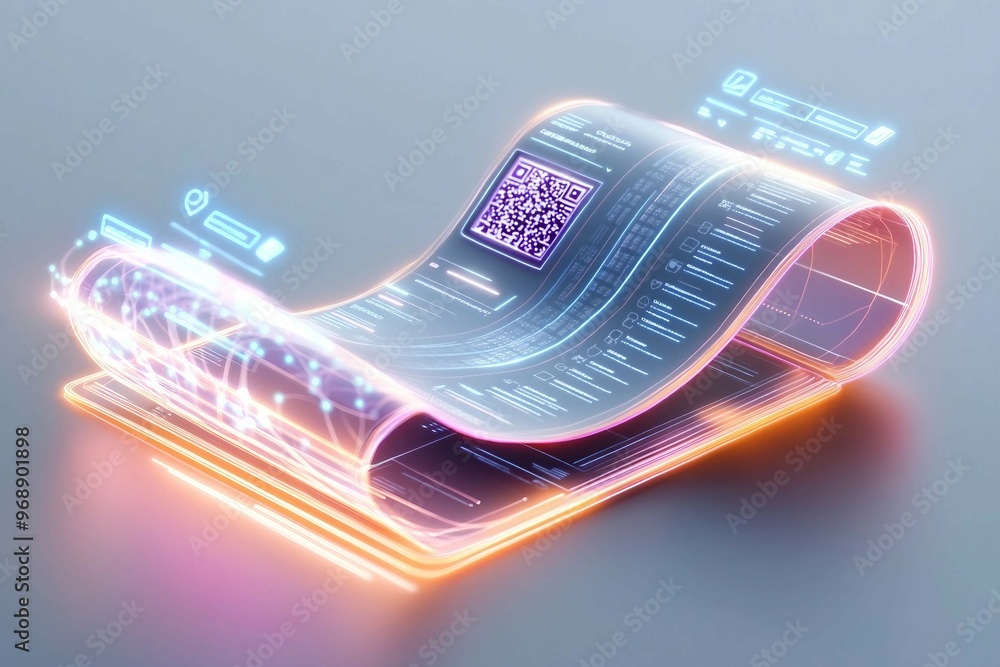 Poster digital invoice template, document with a digital paper ,qr code for easy payment. e-invoice online 