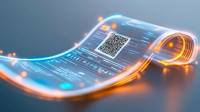 digital invoice template, document with a digital paper ,QR code for easy payment. E-invoice Online payment solution.