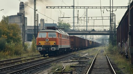 15. A cargo train being loaded with goods at a rail yard