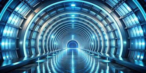 Fototapeta premium Futuristic blue-toned tunnel with circular patterns