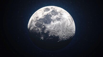 Fototapeta premium Close-up panoramic image of the moon in a crescent phase, with the rough surface illuminated by cosmic light. No people. No logo.