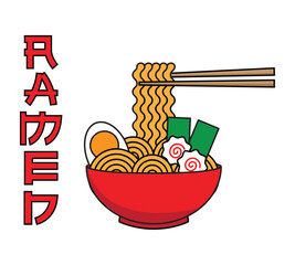 Illustration vector of Japanese noodle or Ramen in red bowl
