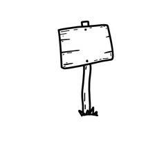 Road direction sign. Doodle sketch style. Street sign with hand drawn wood plank