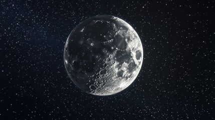 Panoramic image of the moon in a crescent phase, with its surface details sharply defined against a starry background. No people. No logo.