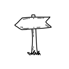 Road direction sign. Doodle sketch style. Street sign with hand drawn wood plank