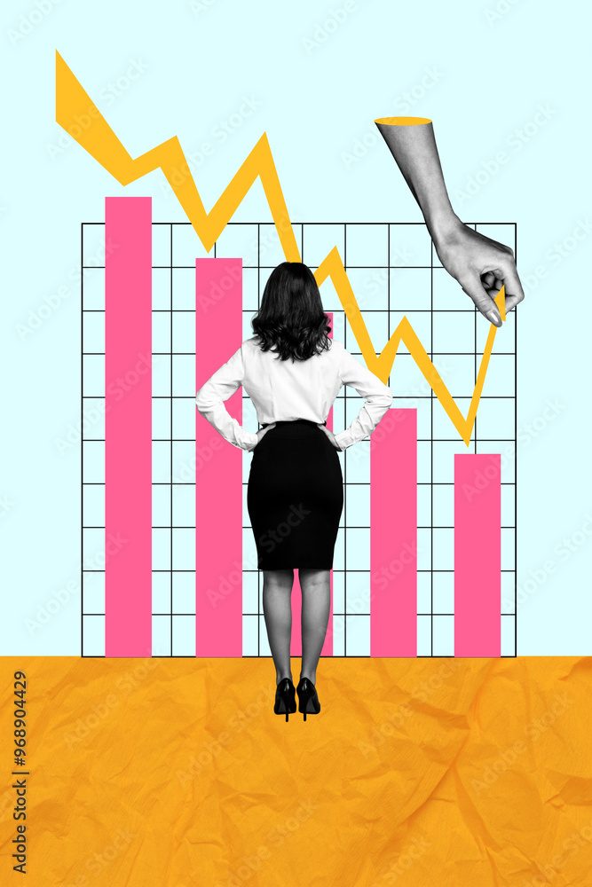 Poster trend artwork composite sketch image 3d photo collage of graphics stats trader arrow line growth off