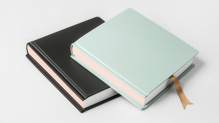 Two hardcover books mockup leaning against each other with customizable spines, Book mockup, professional layout, design showcase